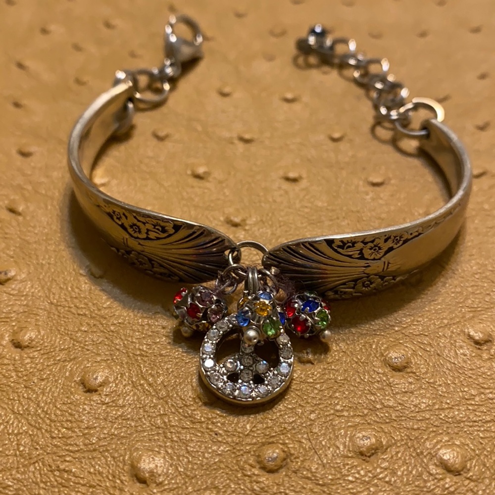 Adjustable repurposed spoon silver bracelet